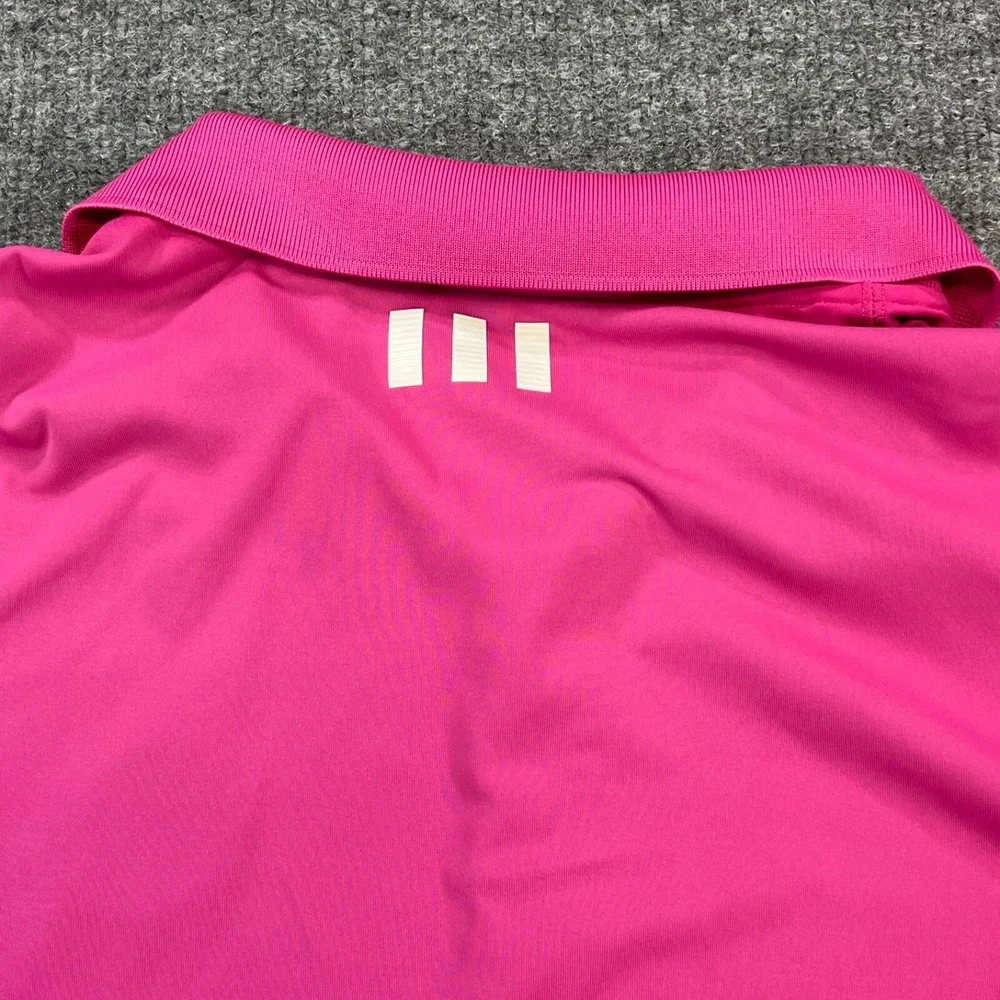adidas Polo Shirt Men Large Pink Solid Golf PGA Golfers South Florida Puremotion
